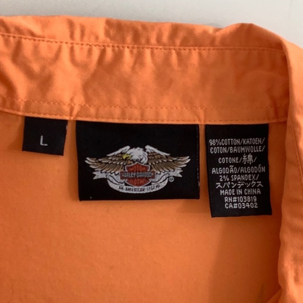 Harley Davidson embellished Eagle S/S button down orange shirt size large EUC - Picture 5 of 11